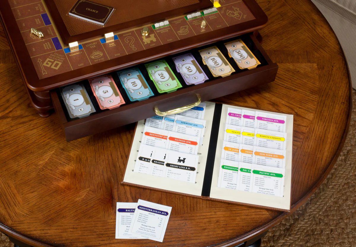 Luxury Wooden Board Game Set, Premium Classic Property Trading Game with Storage Drawers, Elegant Collectible Edition for Family & Display