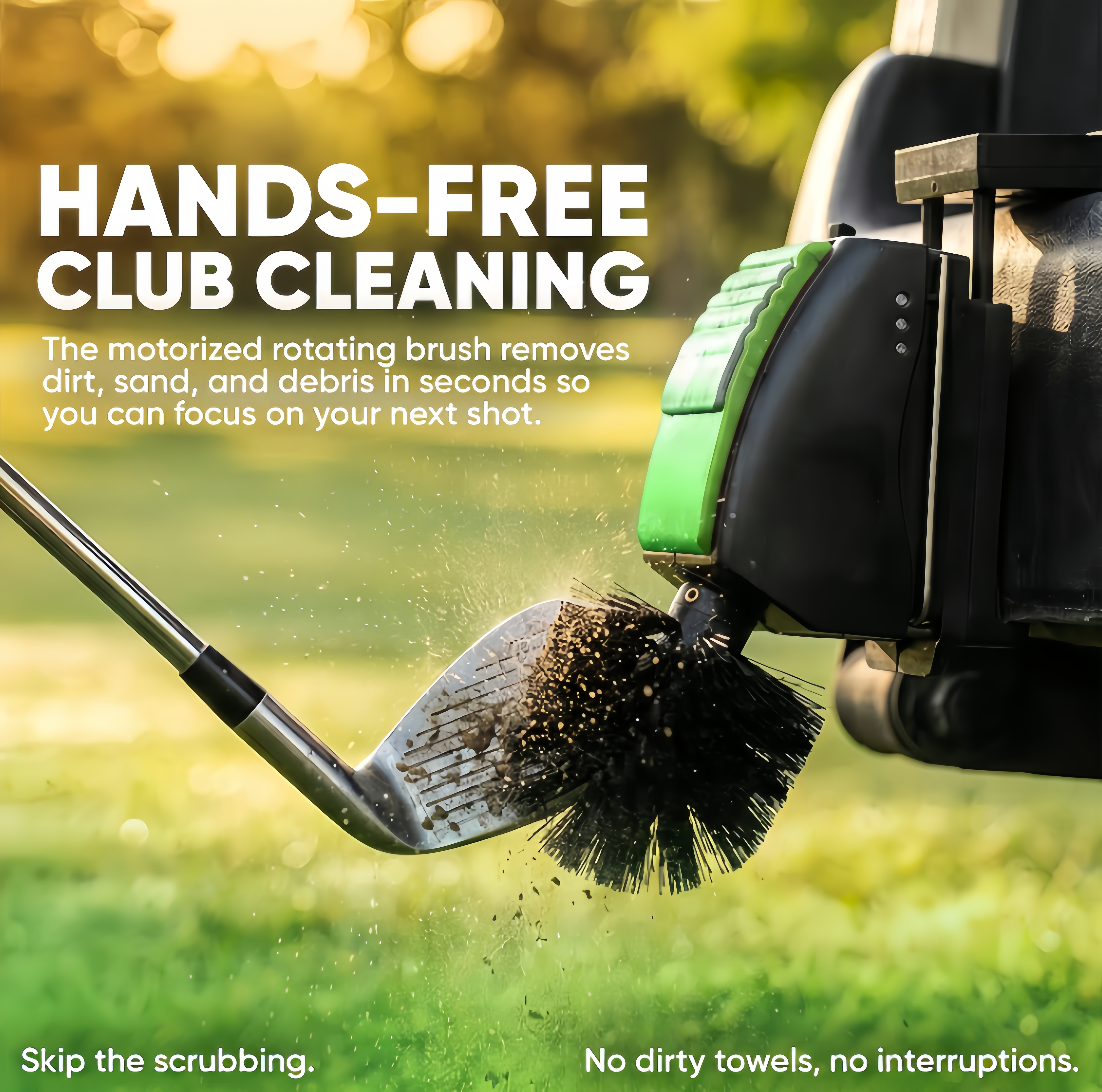 Motorized Golf Club Cleaning Brush Kit with Rechargeable Power, Golf Cart Mount & Portable Cleaning System