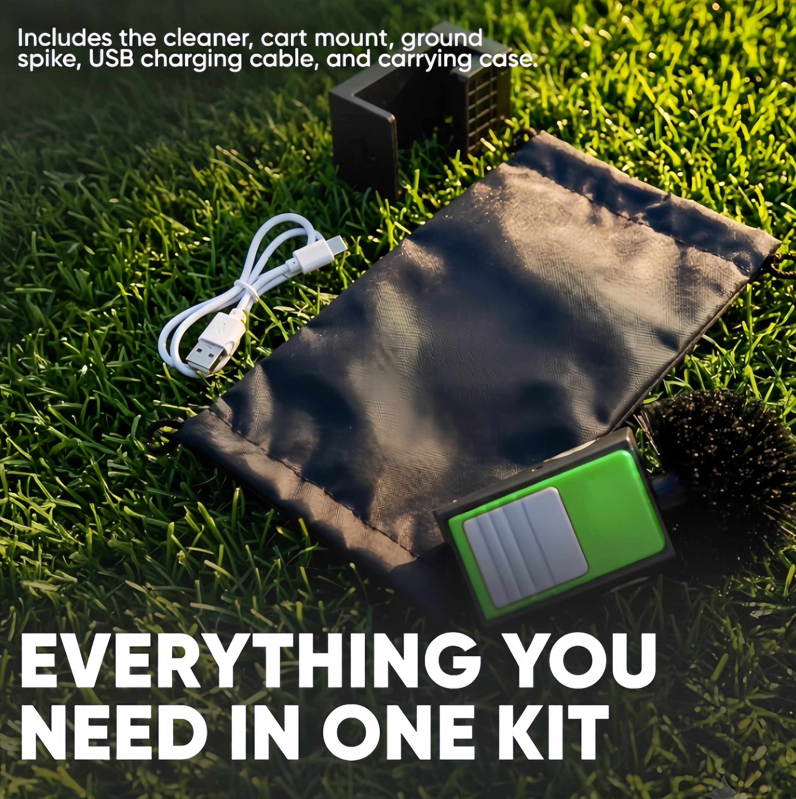 Motorized Golf Club Cleaning Brush Kit with Rechargeable Power, Golf Cart Mount & Portable Cleaning System