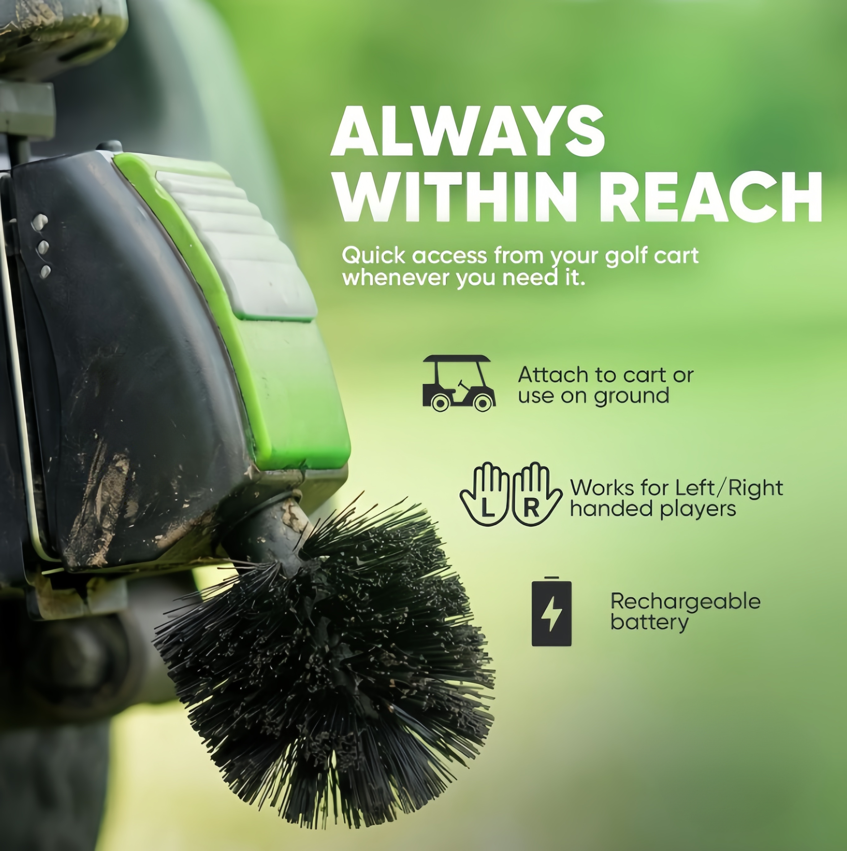 Motorized Golf Club Cleaning Brush Kit with Rechargeable Power, Golf Cart Mount & Portable Cleaning System