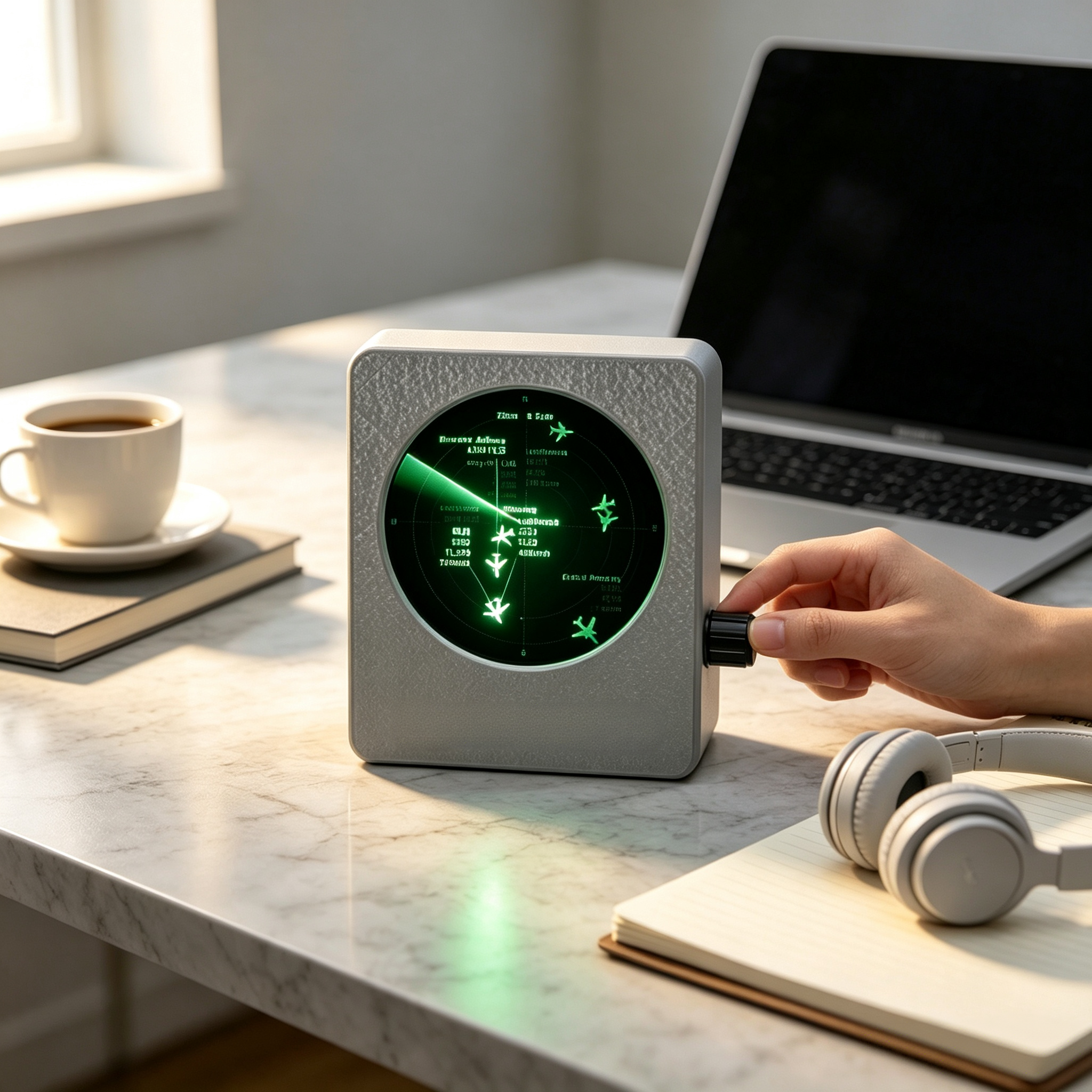 Desktop Live Flight Radar Display with Real-Time Aircraft Tracking, 2.8" Round Screen & Wi-Fi Connectivity