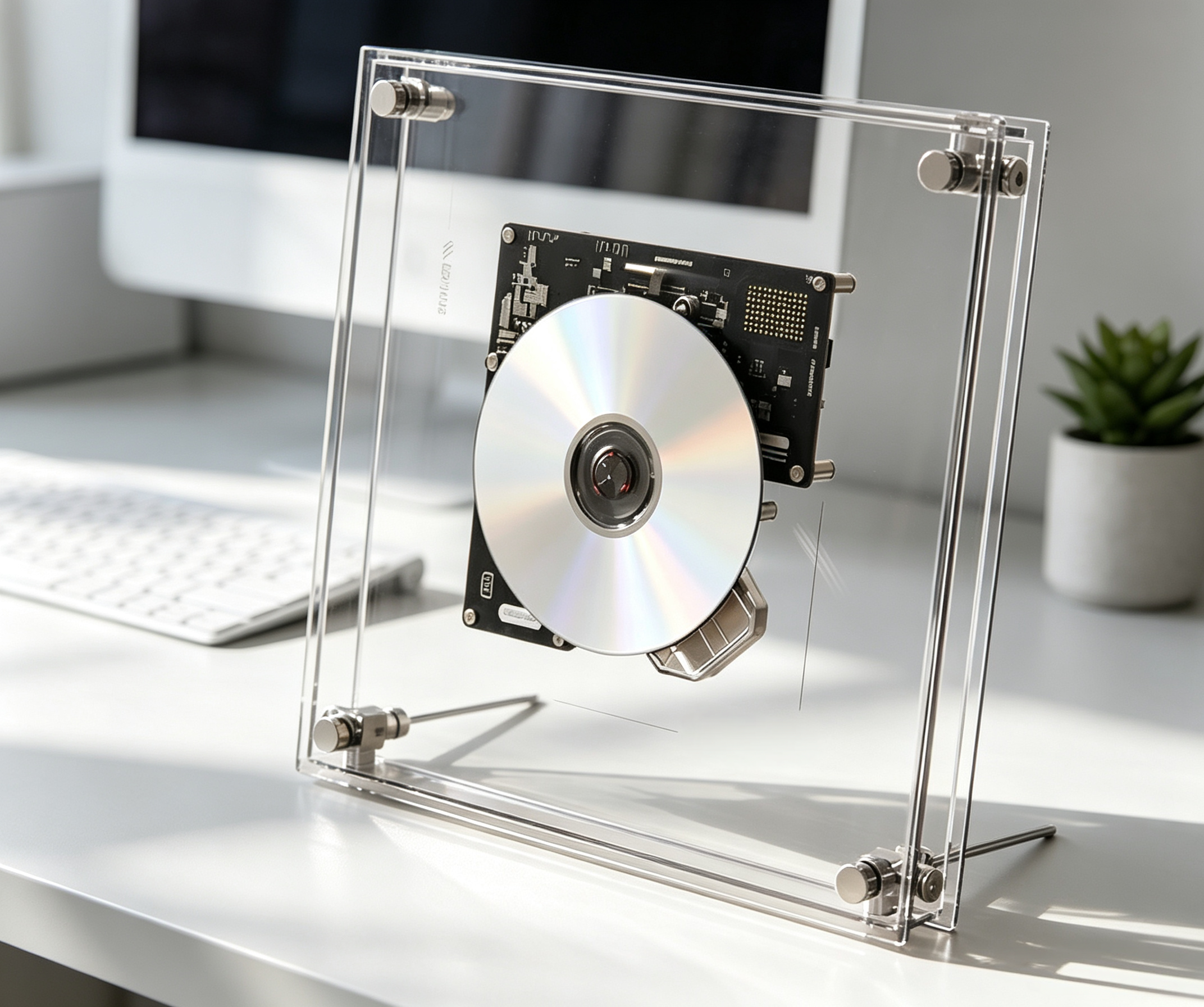 Transparent Frame CD Player with Living Art Design, Bluetooth Audio & Wall-Mount Music Display
