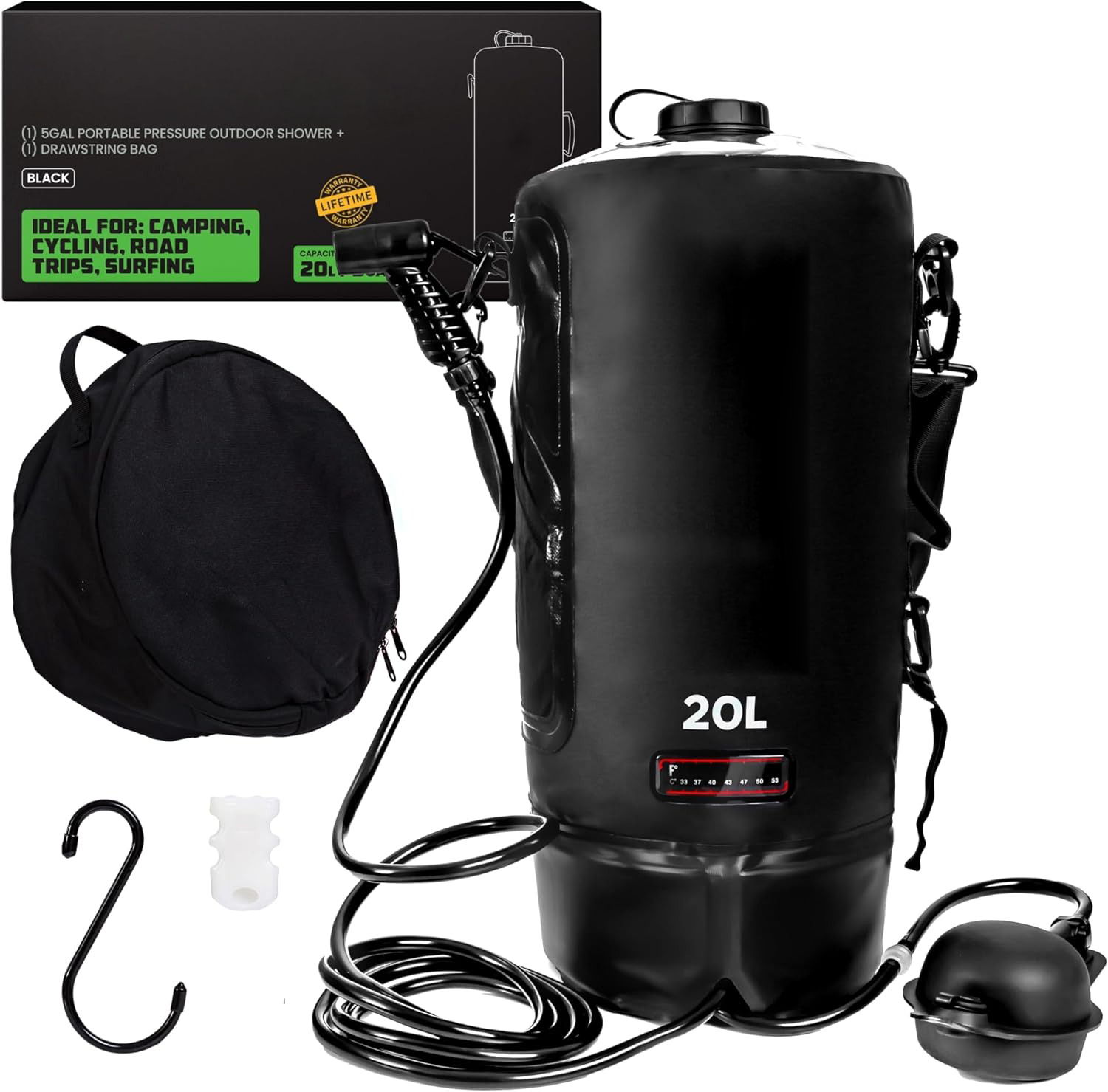 Portable solar-powered camping shower