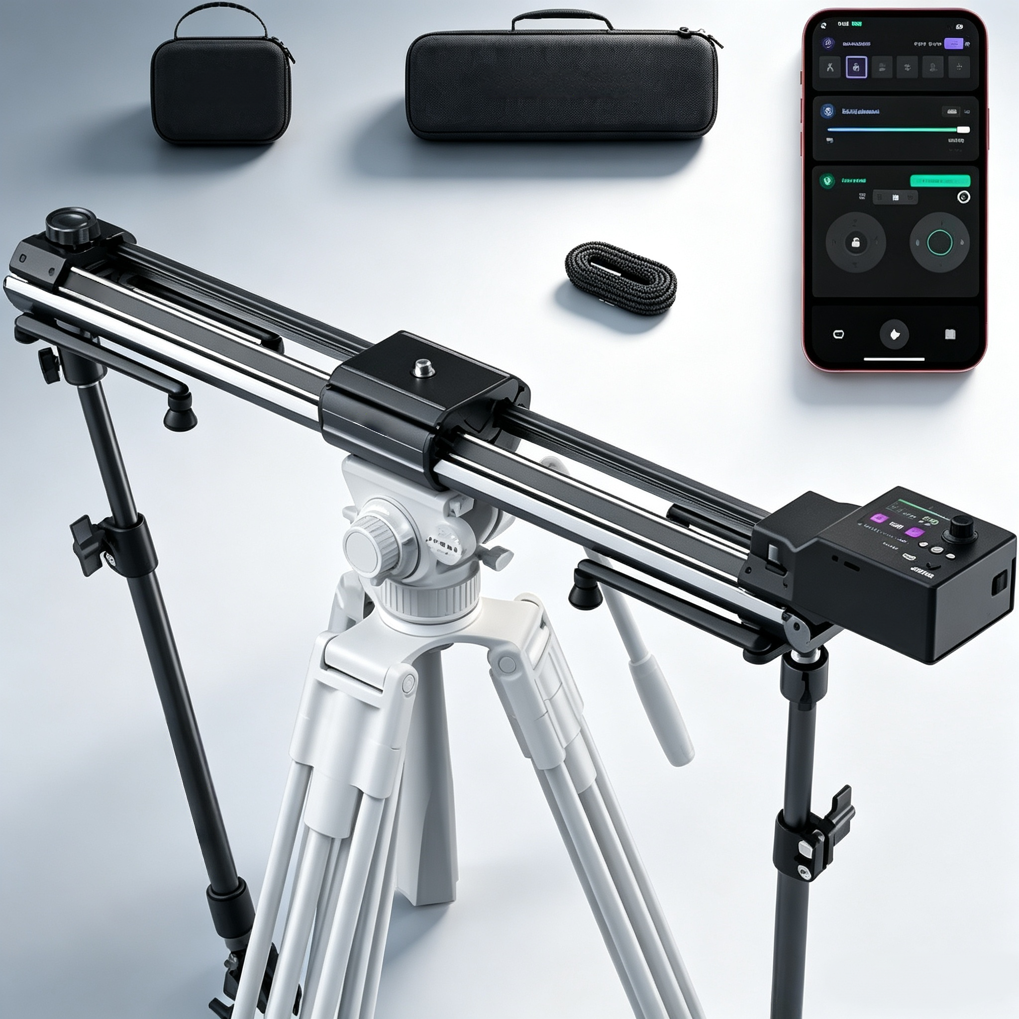Motorized Camera Slider with Double-Distance Track, Silent Motion Control & Time-Lapse Shooting System