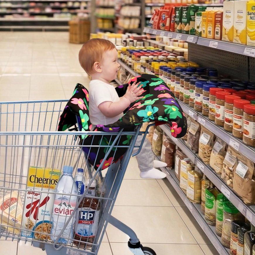 Black Floral Pattern Shopping Cart Cover – Soft & Hygienic