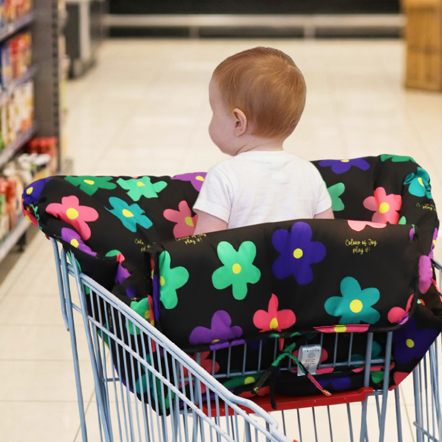Black Floral Pattern Shopping Cart Cover – Soft & Hygienic