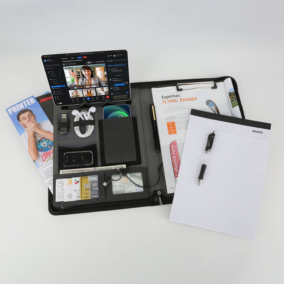 Multi-Function Business Organizer Folder – Power Bank Briefcase with Wireless Charging
