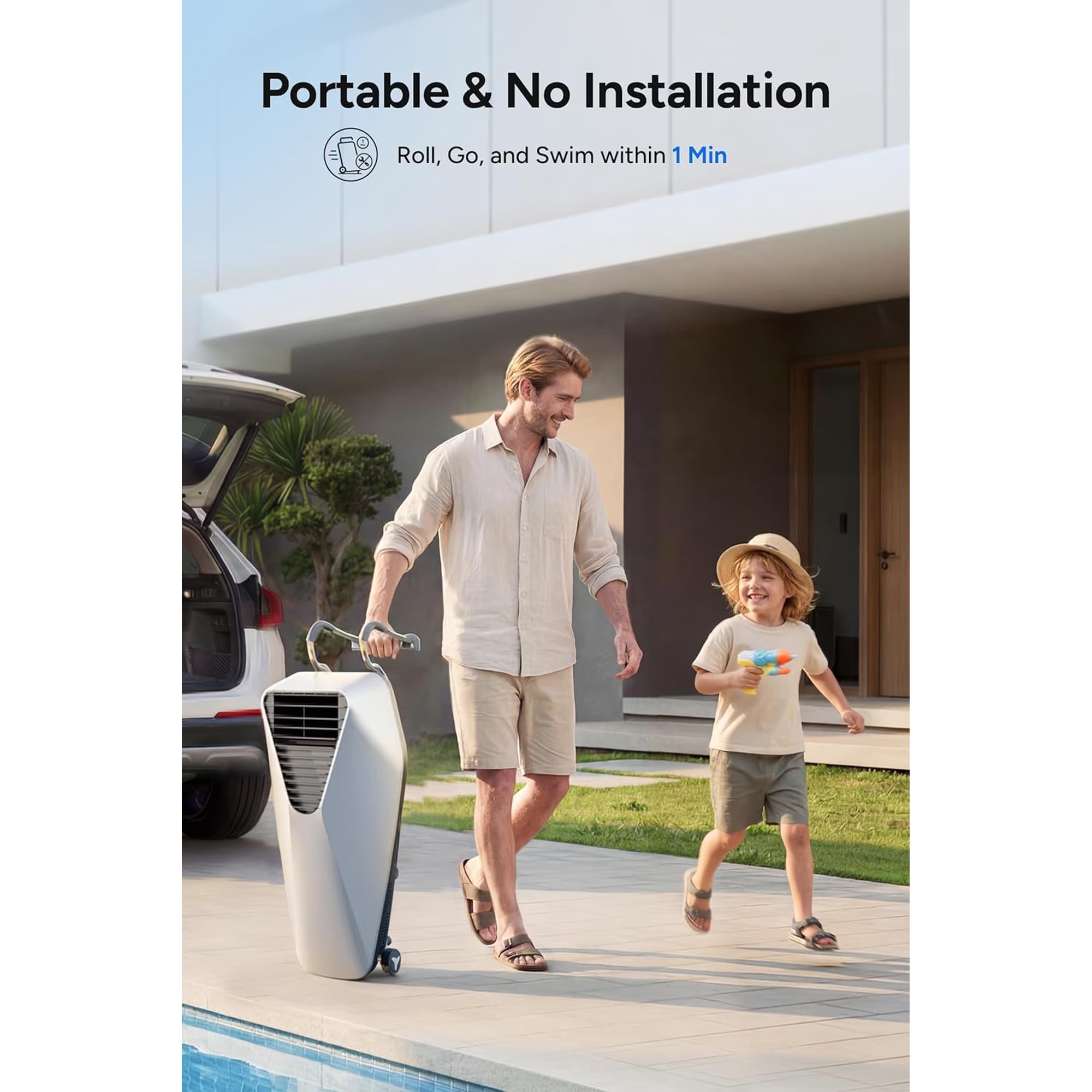 Portable Pool Swim Jet System with AI Flow Control, App Operation & Rechargeable Power for Inground and Above-Ground Pools