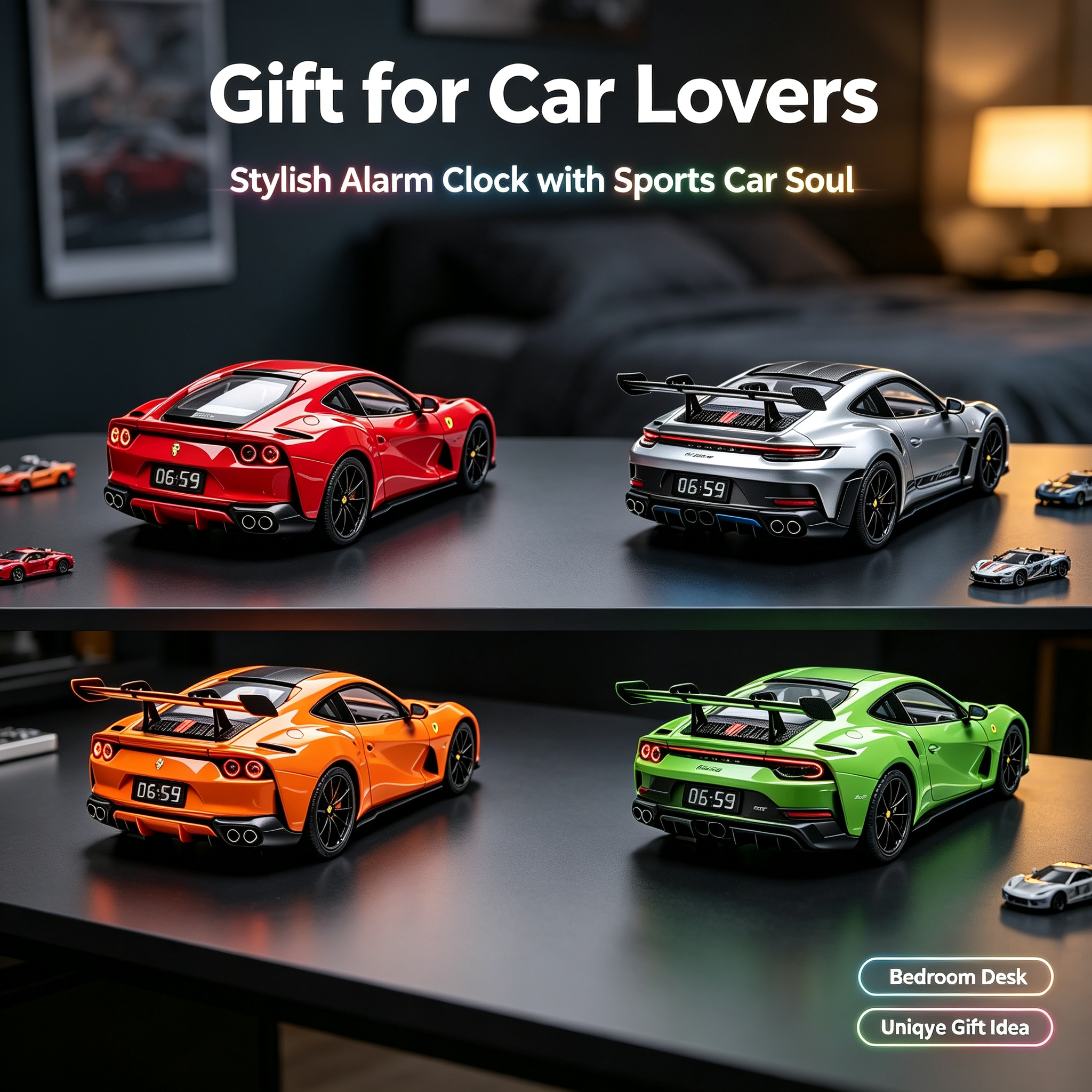 Car Engine Sound Alarm Clock with Realistic Start-Up Audio, Automotive Inspired Design & Unique Desktop Gift for Car Enthusiasts