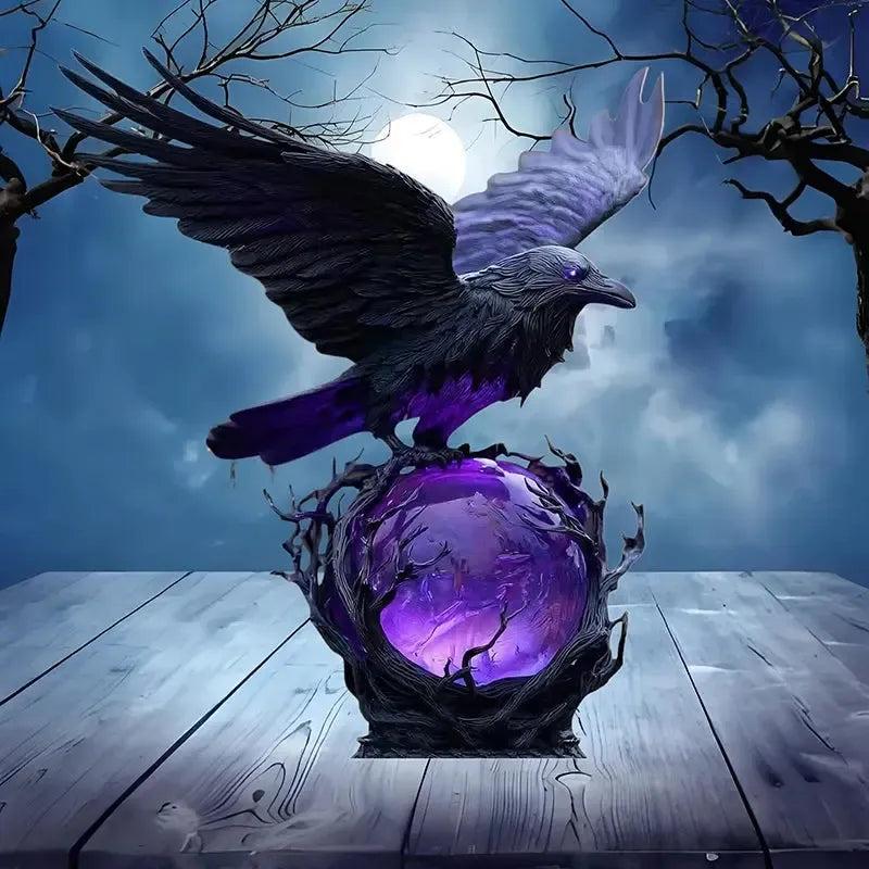 Raven Moonlight Gothic LED Lamp – Handcrafted Dark Art Crow Sculpture