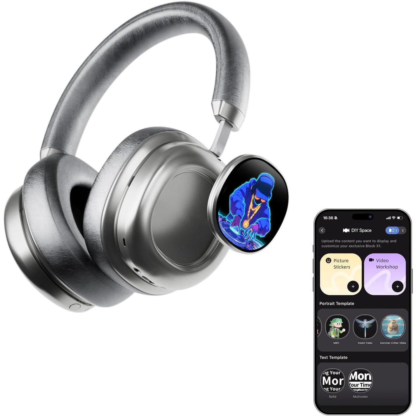 Wireless Bluetooth Over-Ear Headphones with Dual OLED Displays