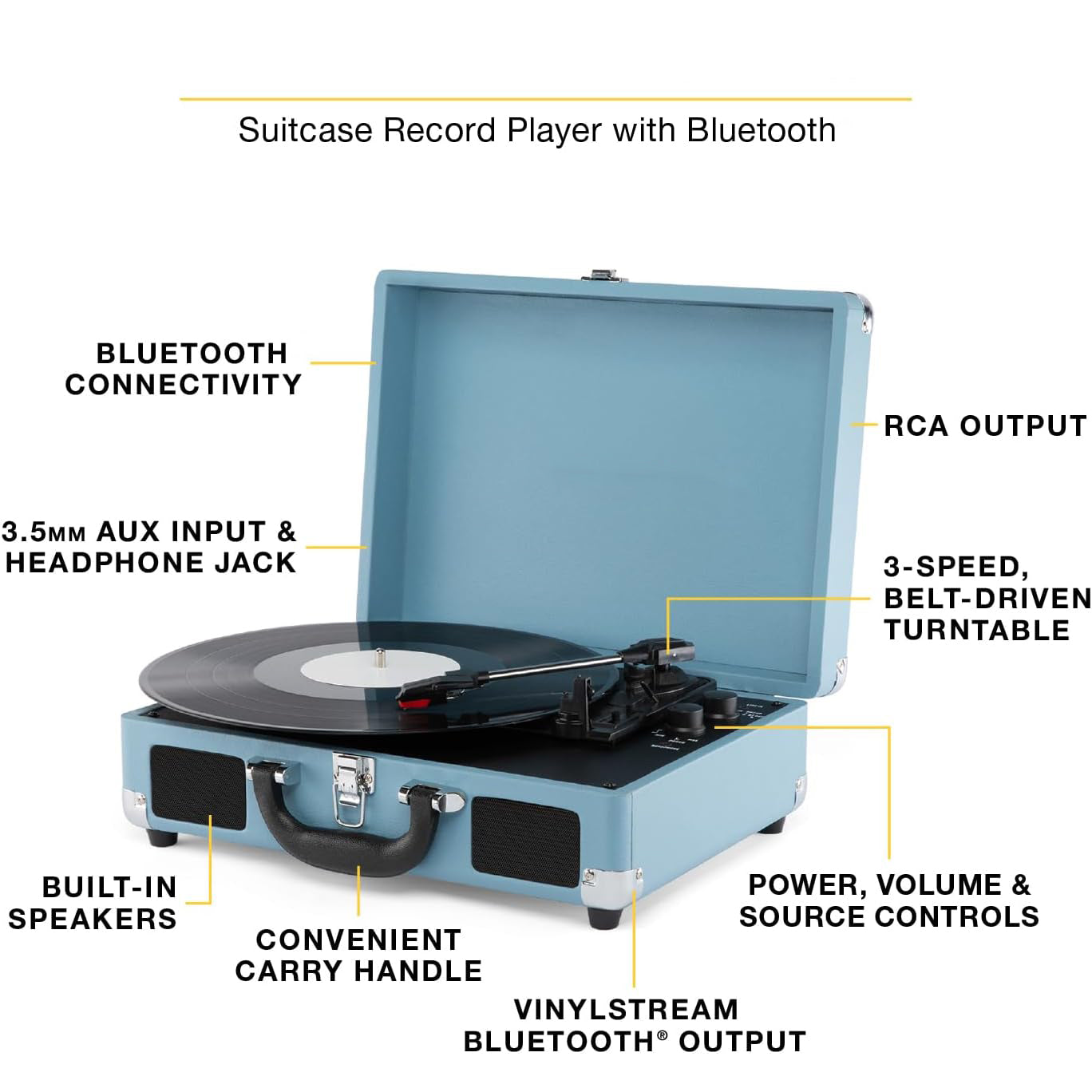 Suitcase Style Bluetooth Turntable Record Player