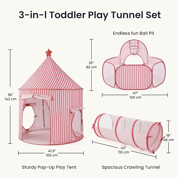Kids Play Tent with Tunnel & Ball Pit, Indoor Adventure Playhouse for Toddlers