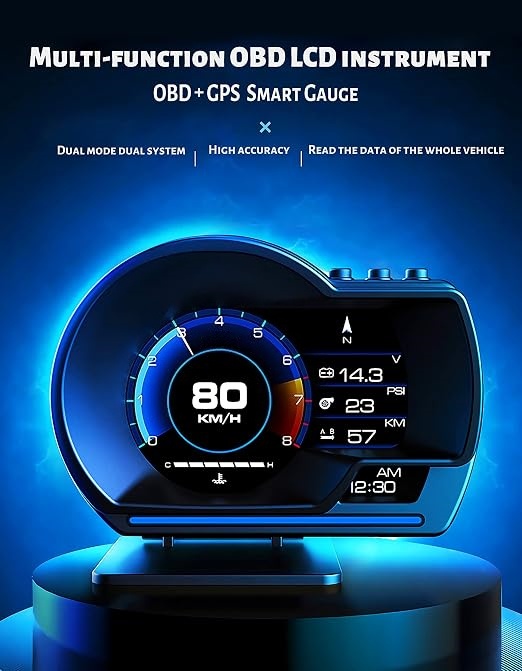 OBD2 Smart Gauge Display with Digital Speedometer, RPM Monitor, Water Temperature Gauge & Real-Time Vehicle Data Tracking for Car Performance Monitoring