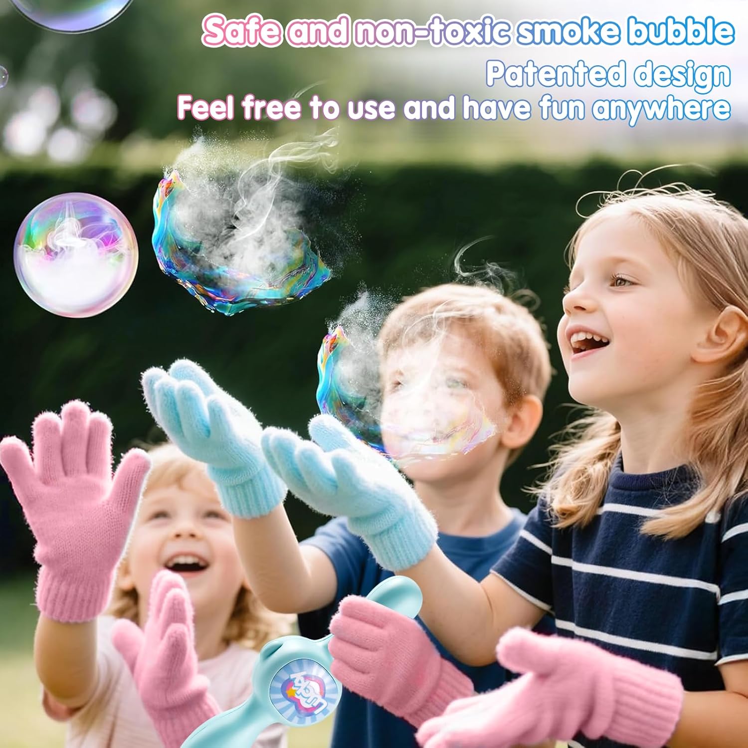Kids Smoke Bubble Machine – Colorful Bubble Wand with Gloves & Mist