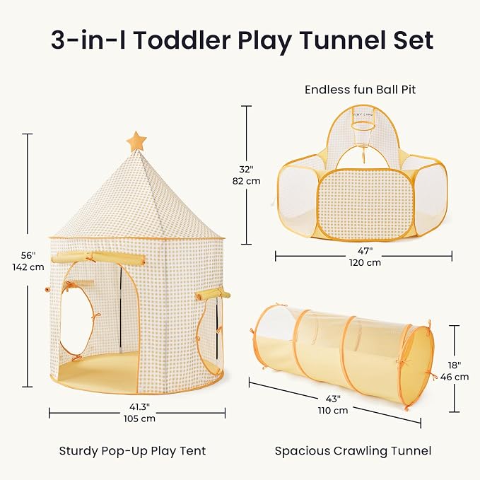 Kids Play Tent with Tunnel & Ball Pit, Indoor Adventure Playhouse for Toddlers