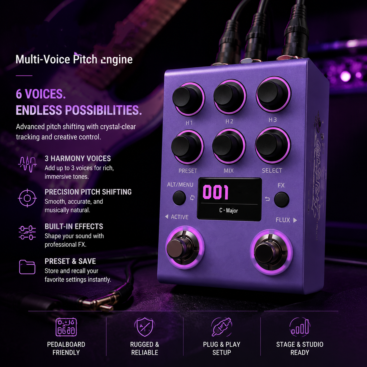 Professional Multi-Voice Pitch Shifter Pedal with Real-Time Harmony Effects, Stereo Processing & Creative Guitar Sound Design