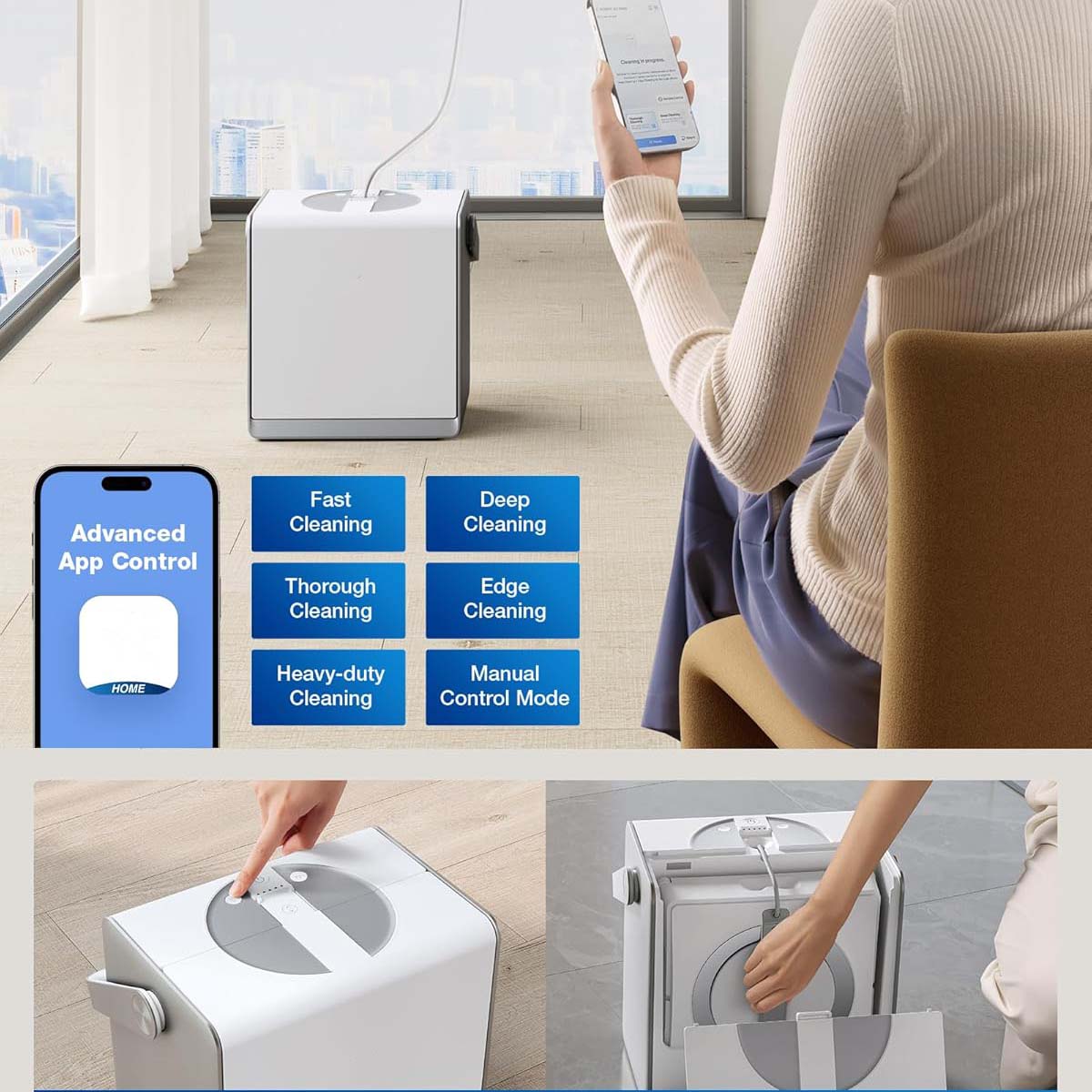 Portable Window Cleaning Robot, Intelligent Cleaning with Three-Nozzle Wide-Angle Spray Technology