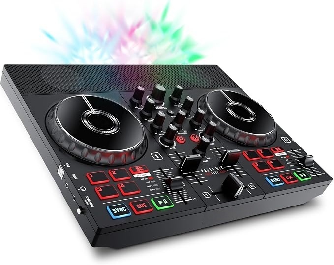 Portable Bluetooth DJ Controller with Built-In Light Show, 2-Deck Mixer & Creative Performance Effects