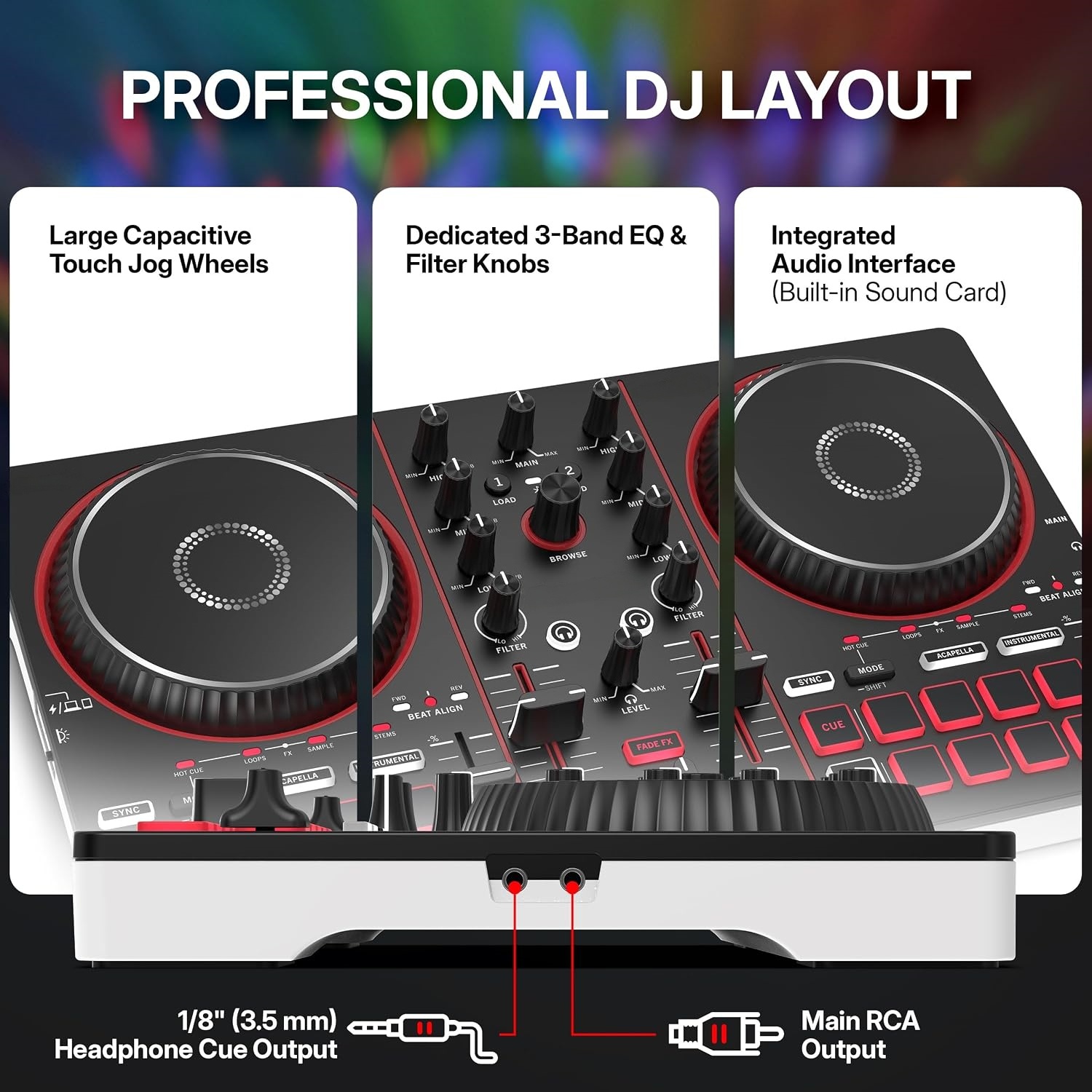 Portable Bluetooth DJ Controller with Built-In Light Show, 2-Deck Mixer & Creative Performance Effects