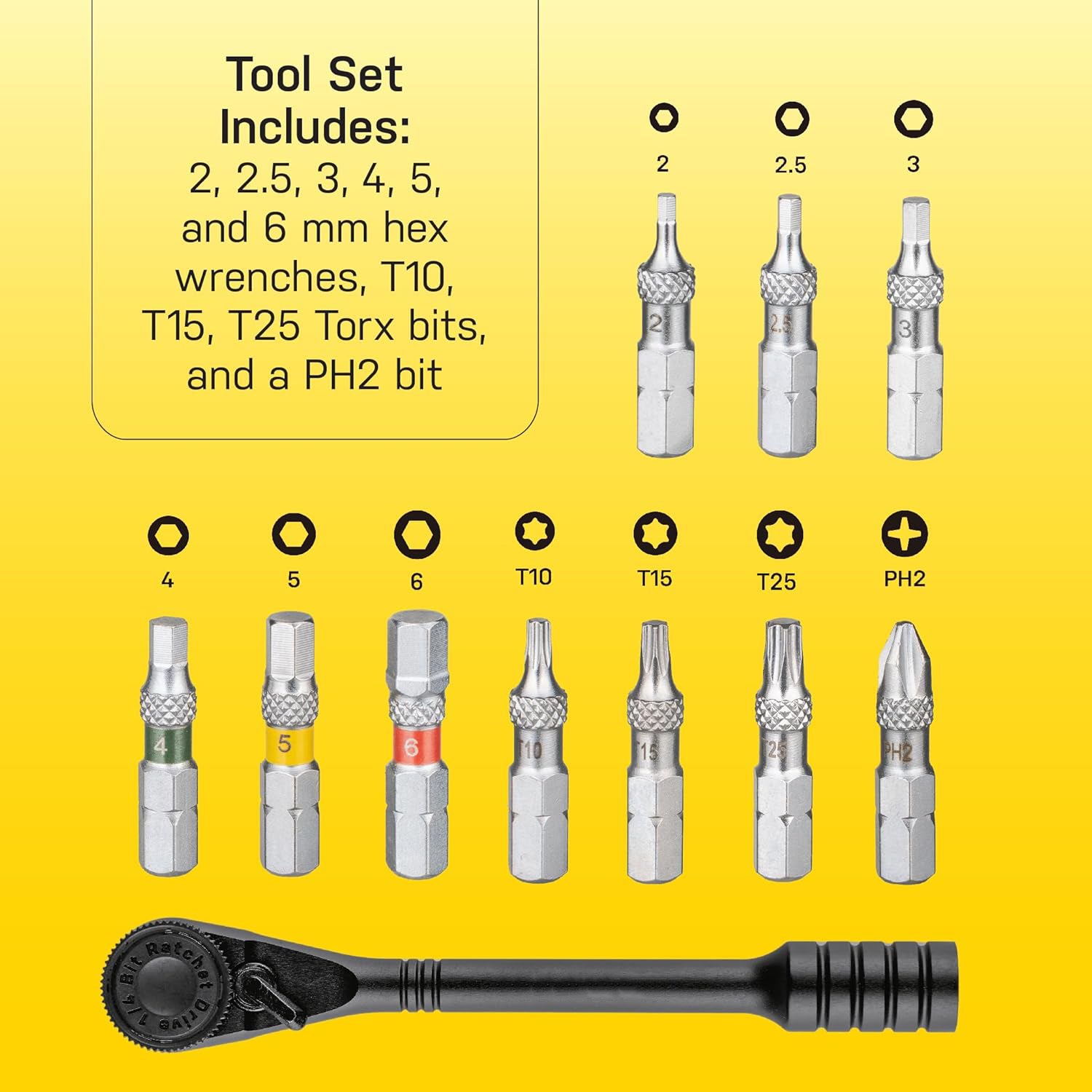 Lightweight Ratchet Wrench Set – Precision S2 Steel Bits for Bike Maintenance