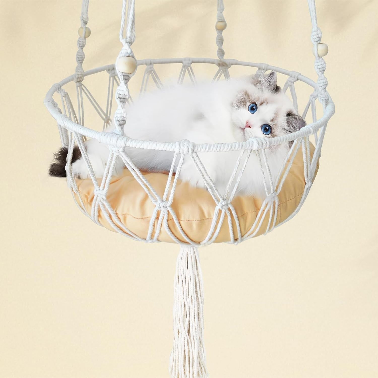 Hand-Woven Hanging Bohemian Cat Bed with Hanging Kit