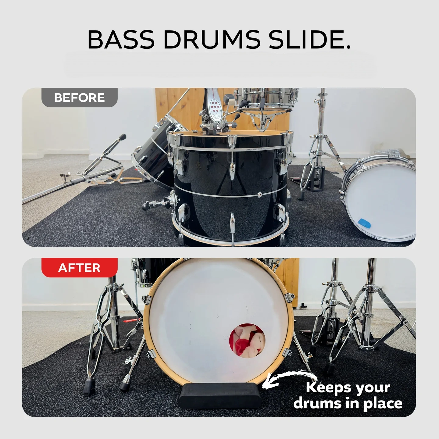 Bass Drum Stabilizer with Shock-Absorbing Anchor Design, Anti-Slip Kick Drum Stopper for Acoustic & Electronic Drum Kits