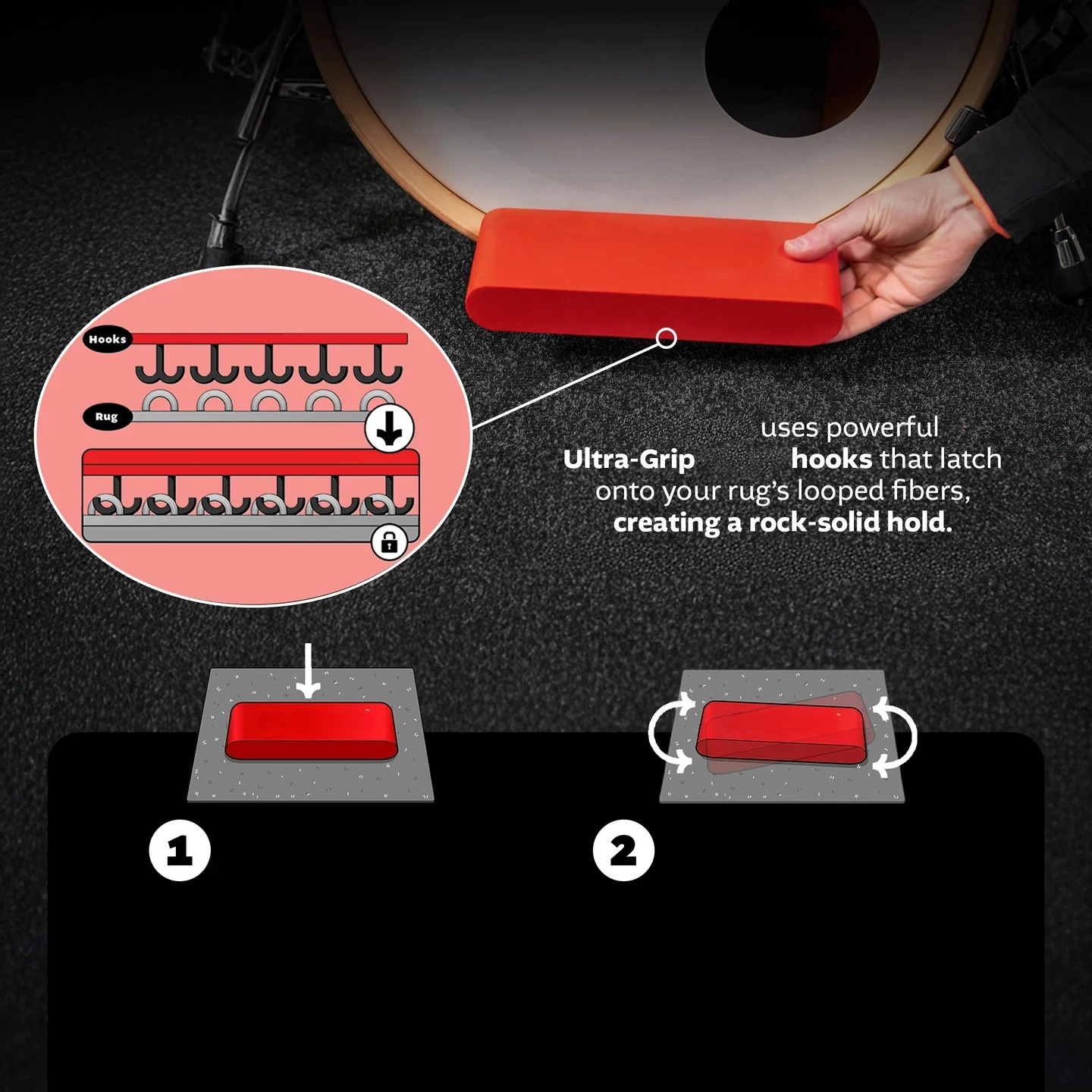 Bass Drum Stabilizer with Shock-Absorbing Anchor Design, Anti-Slip Kick Drum Stopper for Acoustic & Electronic Drum Kits