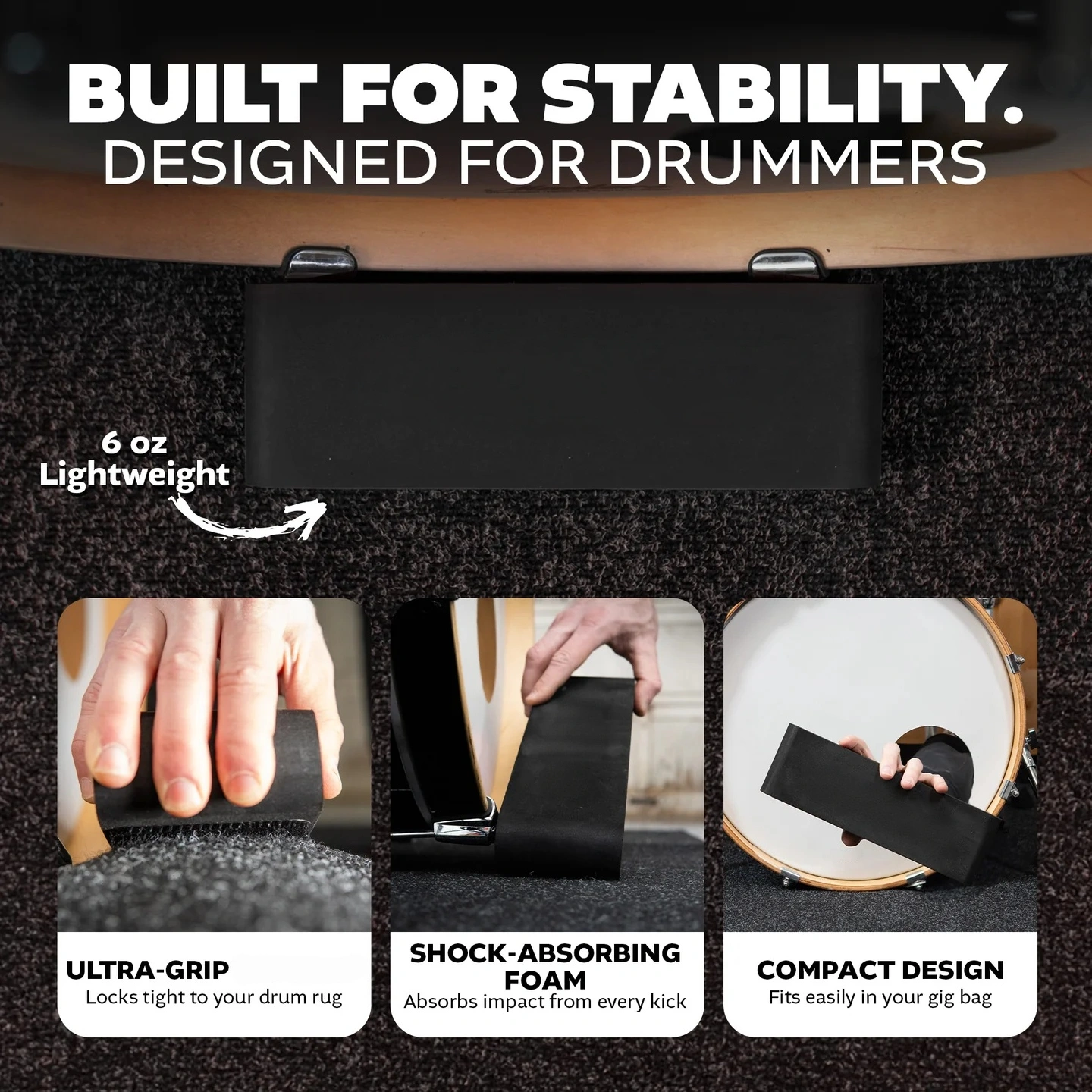 Bass Drum Stabilizer with Shock-Absorbing Anchor Design, Anti-Slip Kick Drum Stopper for Acoustic & Electronic Drum Kits