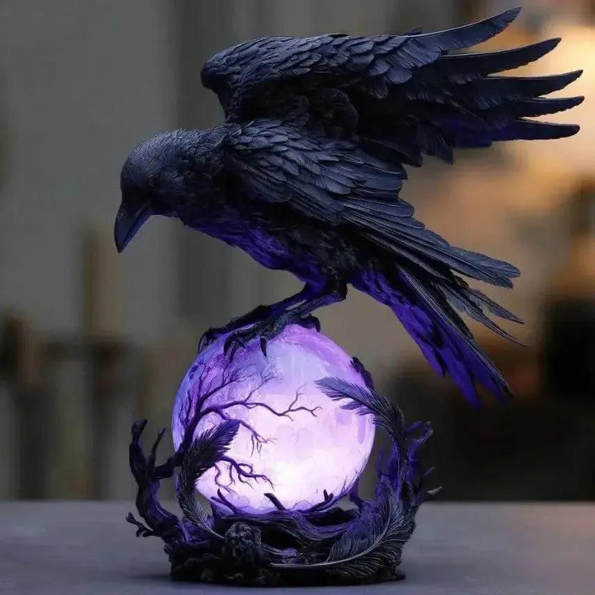 Raven Moonlight Gothic LED Lamp – Handcrafted Dark Art Crow Sculpture
