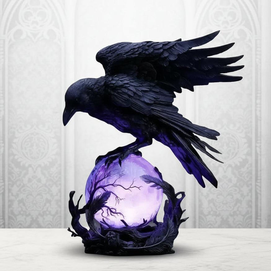 Raven Moonlight Gothic LED Lamp – Handcrafted Dark Art Crow Sculpture