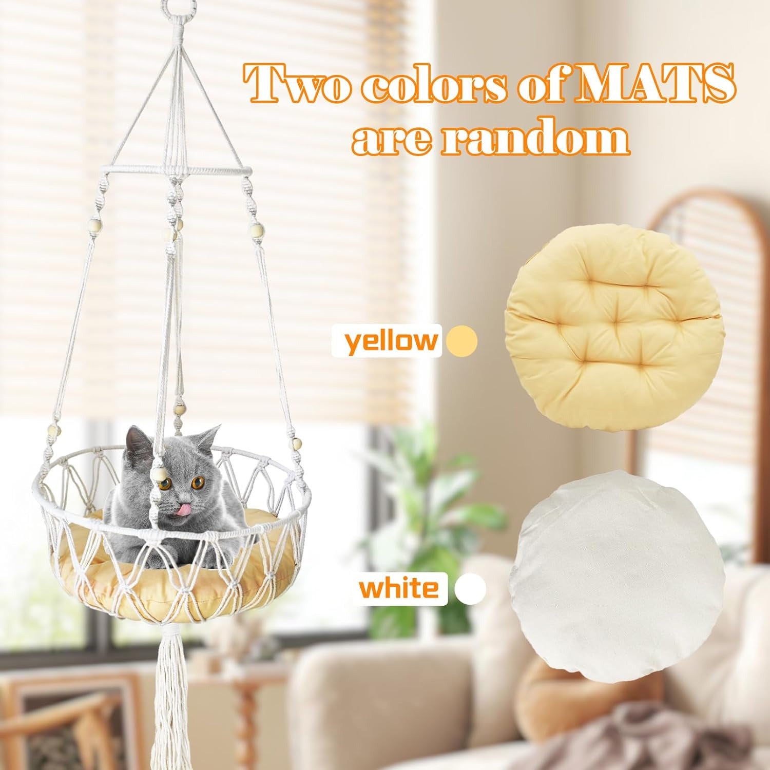 Hand-Woven Hanging Bohemian Cat Bed with Hanging Kit