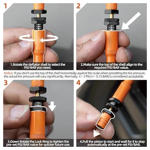 Adjustable automatic stop tire deflation valve kit