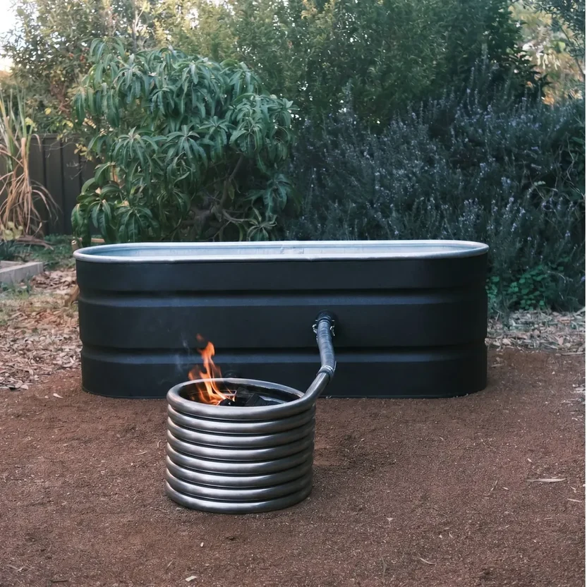 Off-Grid Wood-Fired Hot Tub – 2-Person Oval Soaking Tub with Coil Heater 
