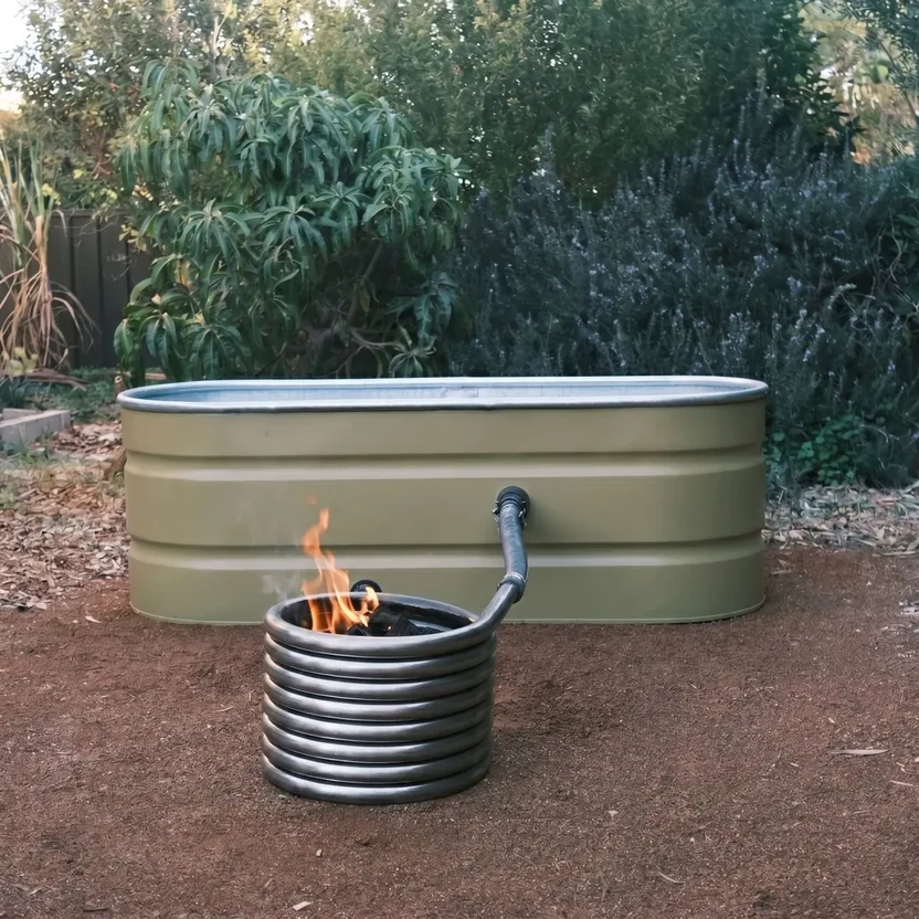 Off-Grid Wood-Fired Hot Tub – 2-Person Oval Soaking Tub with Coil Heater 