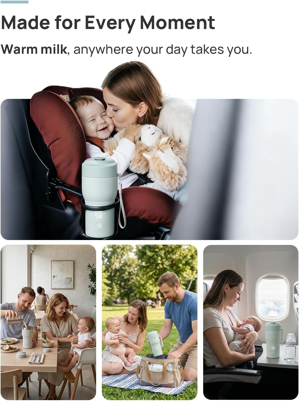 Portable Bottle Warmer – 2.5 Min Fast Heating, Built-in Sterilizer, 5 Temp Settings, USB-C Rechargeable 🍼⚡