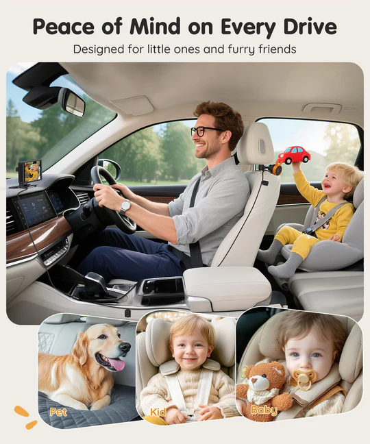 Dual Baby Car Camera – 7.2" HD Split-Screen Monitor for Rear-Facing Seats