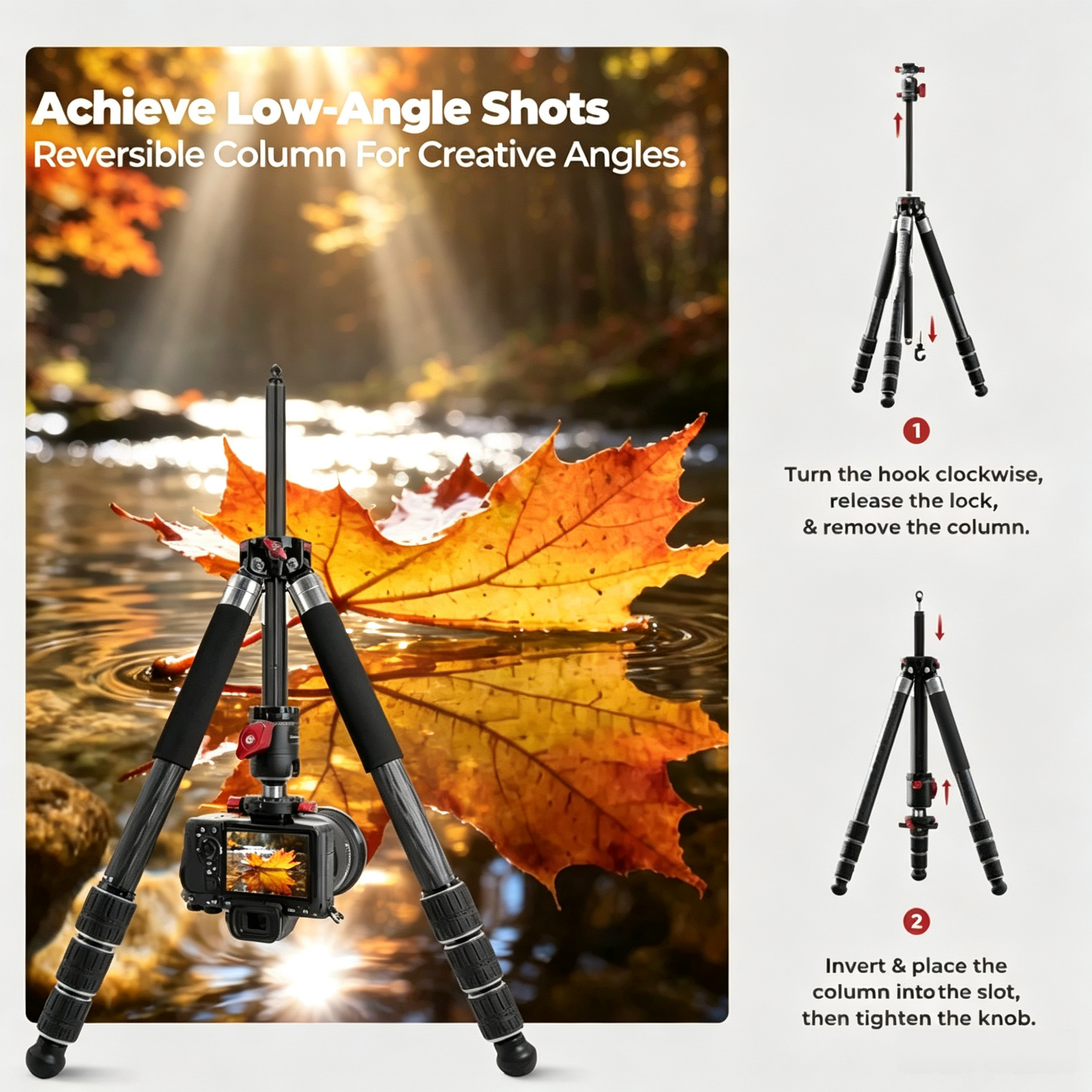 5-in-1 Carbon Fiber Tripod with Multi-Mode Shooting Flexibility