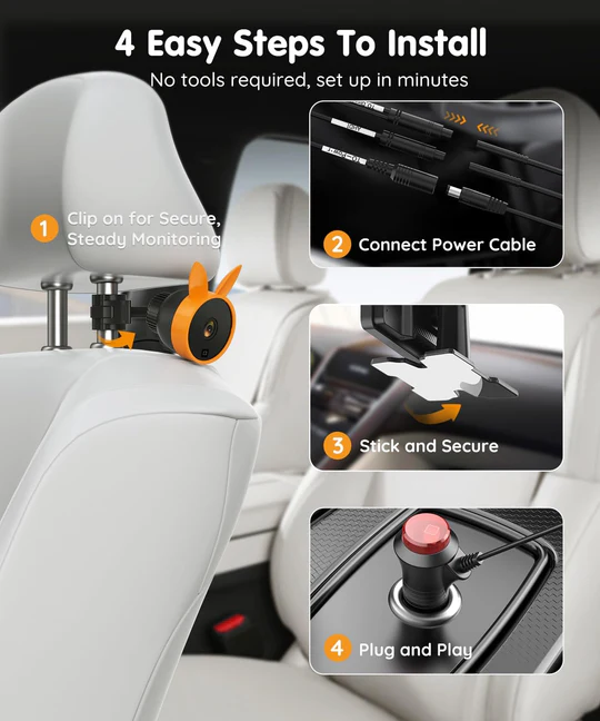 Dual Baby Car Camera – 7.2" HD Split-Screen Monitor for Rear-Facing Seats