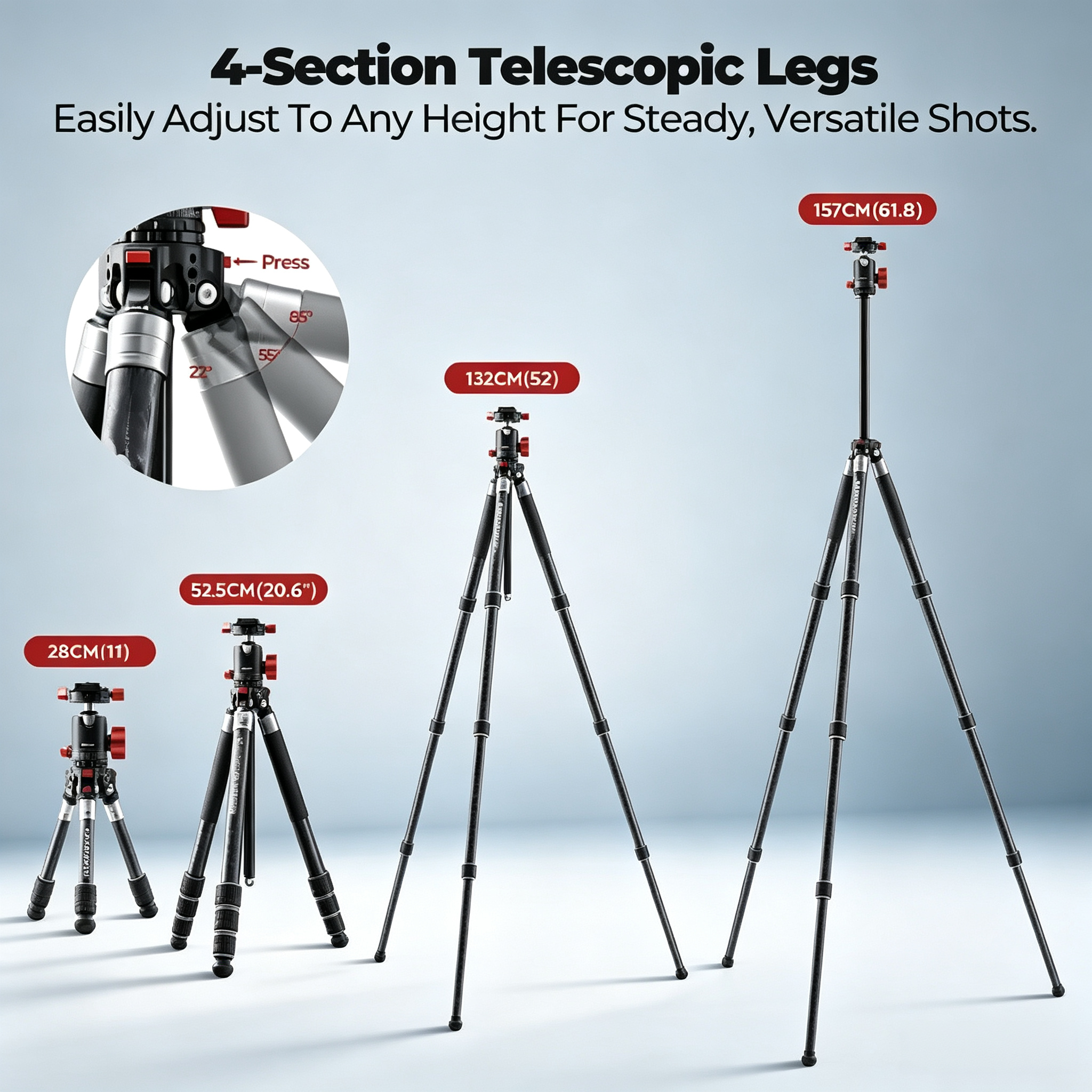5-in-1 Carbon Fiber Tripod with Multi-Mode Shooting Flexibility