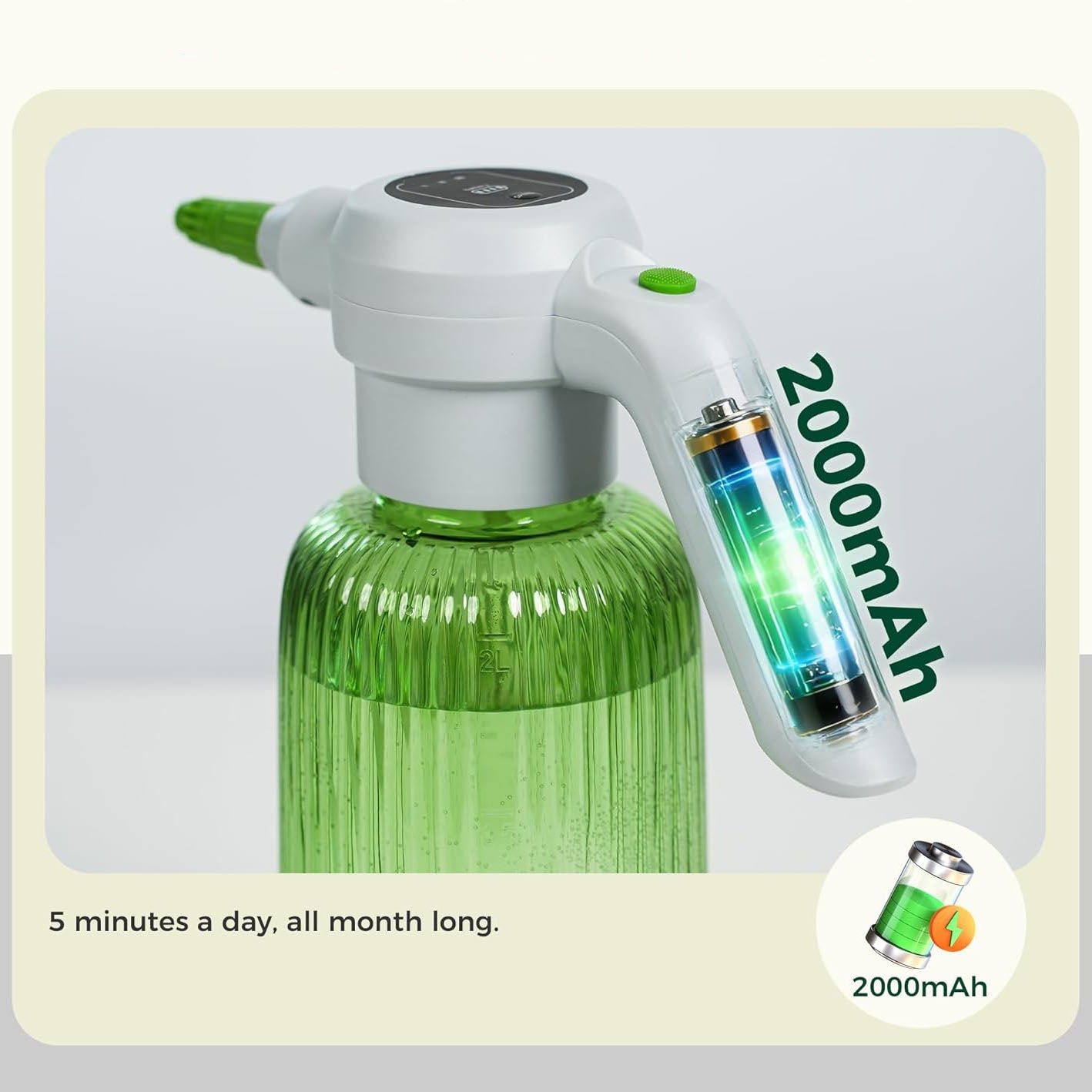 Electric Spray Bottle – 2L / 0.5 Gallon | 3-Speed Flow