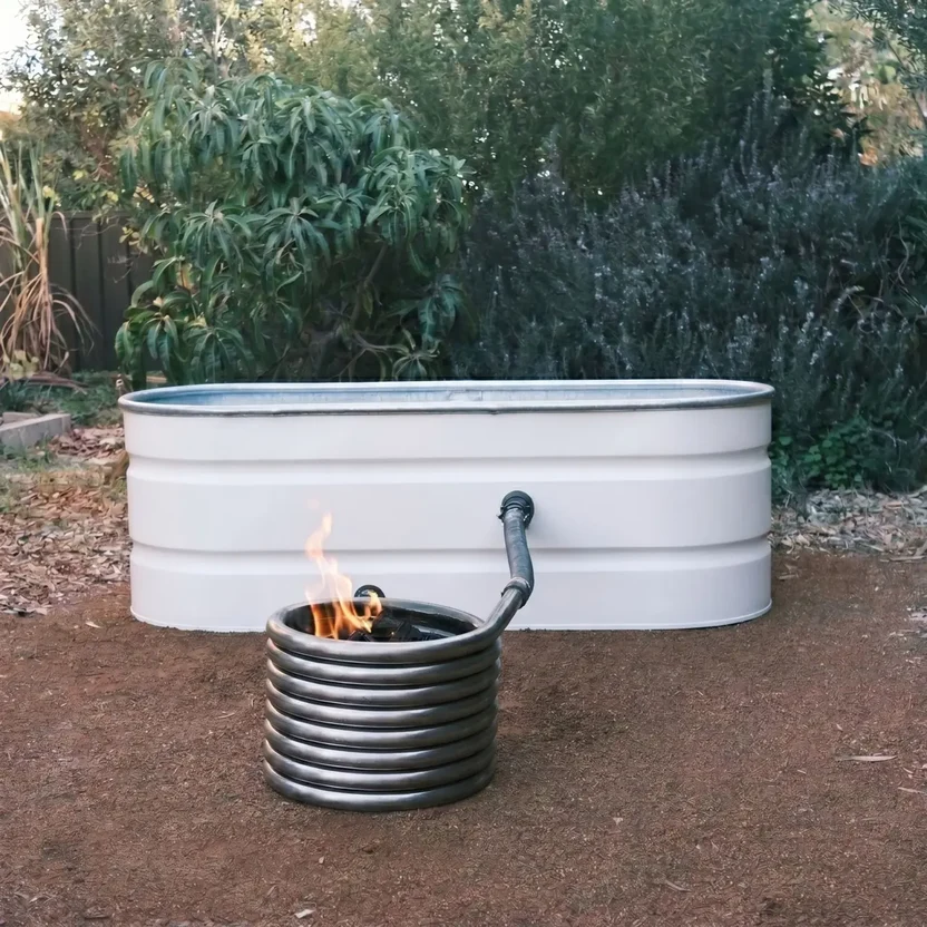 Off-Grid Wood-Fired Hot Tub – 2-Person Oval Soaking Tub with Coil Heater 