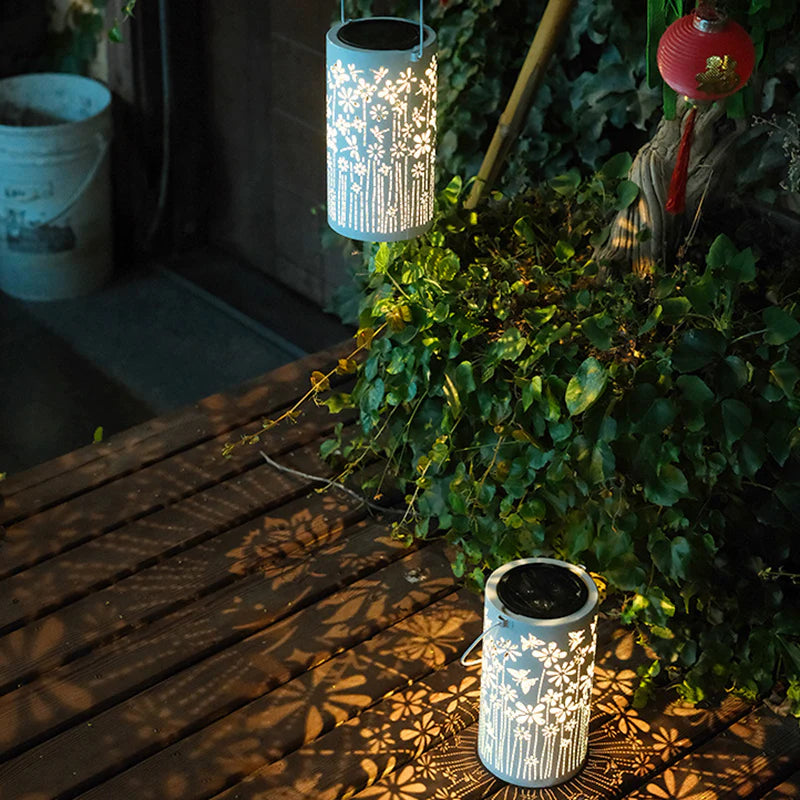 Modern Solar Lantern – Waterproof Butterfly & Peony Shadow LED Garden Landscape Light