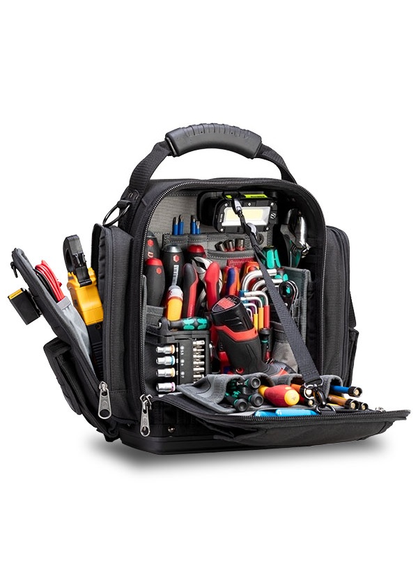 All-Black Extra-Large Front-Access Meter Bag – Modular Tool Storage with Backpack Straps 