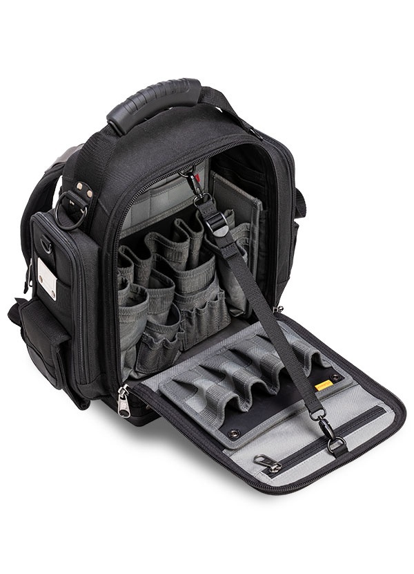 All-Black Extra-Large Front-Access Meter Bag – Modular Tool Storage with Backpack Straps 