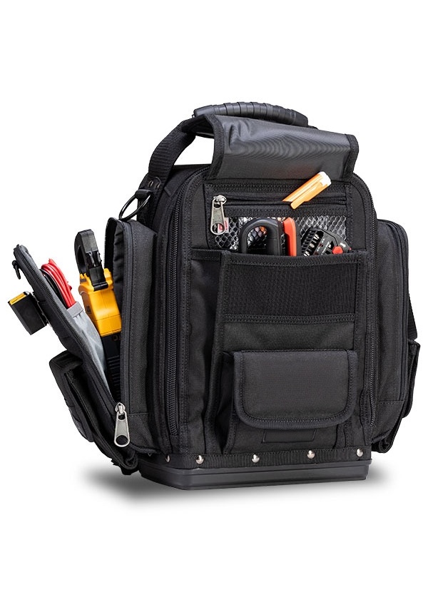 All-Black Extra-Large Front-Access Meter Bag – Modular Tool Storage with Backpack Straps 