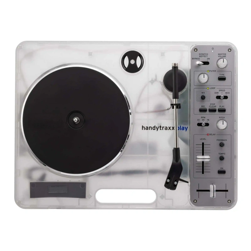 Clear White Portable Turntable – Transparent Edition with Built-in Effects & Looper