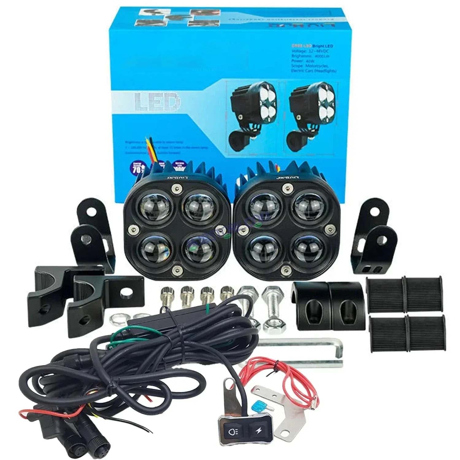 Wiring Kit: 4 LED Fog Lights — High-Brightness Dual-Color (Yellow/White) Fog Lights