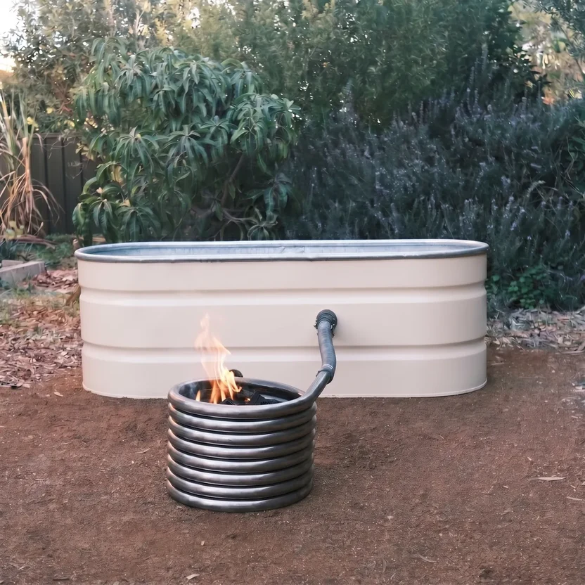 Off-Grid Wood-Fired Hot Tub – 2-Person Oval Soaking Tub with Coil Heater 