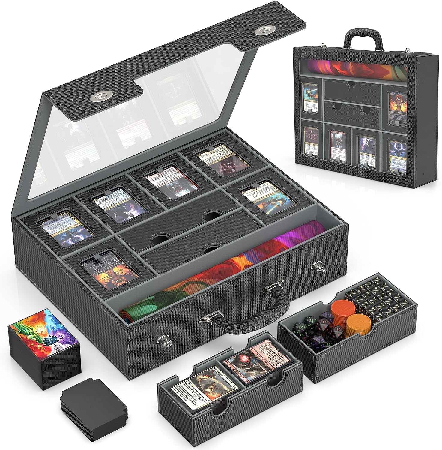 Modular 9-in-1 TCG Card Storage Box – Premium Deck Case with Display Window & Accessories
